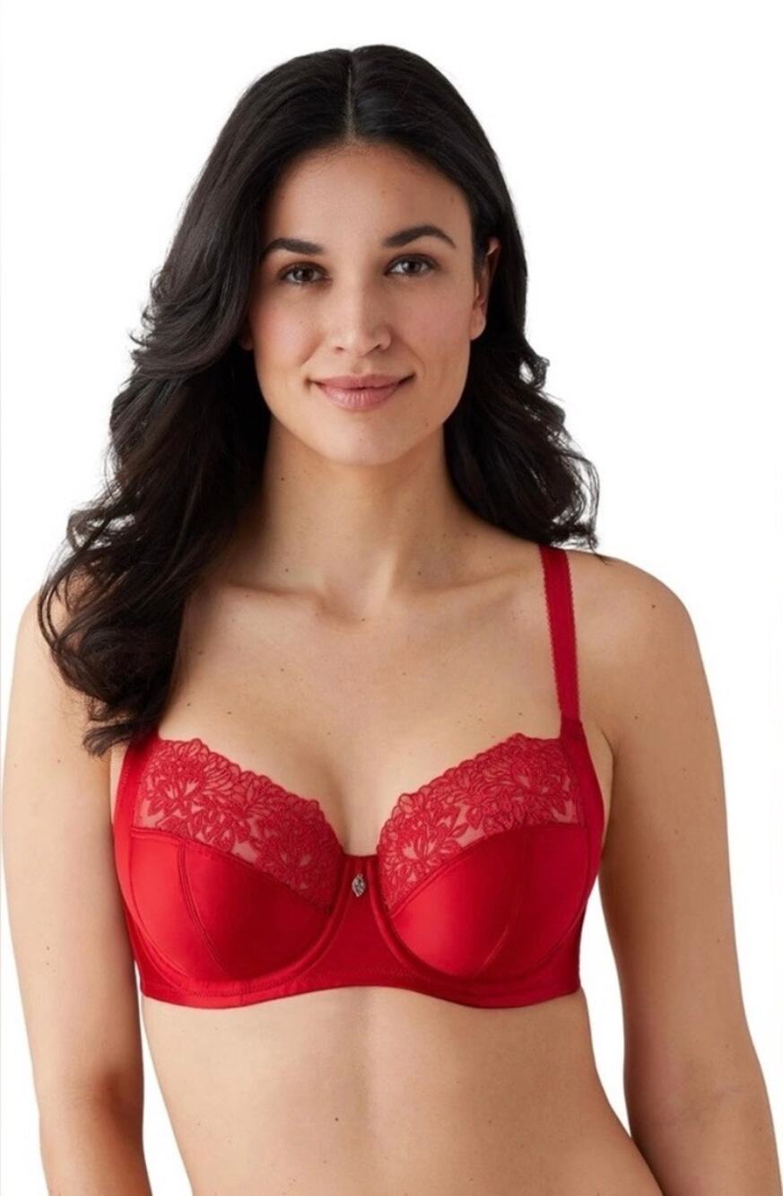 Wacoal 855377 Side Note Full Figure Underwire Bra in bright red lace satin 36DD